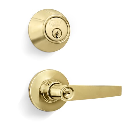 Premier Lock Entry Door Lever Combo Lock Set with Deadbolt Set of 2, Keyed Alike, Solid Brass, 2PK LED02-2